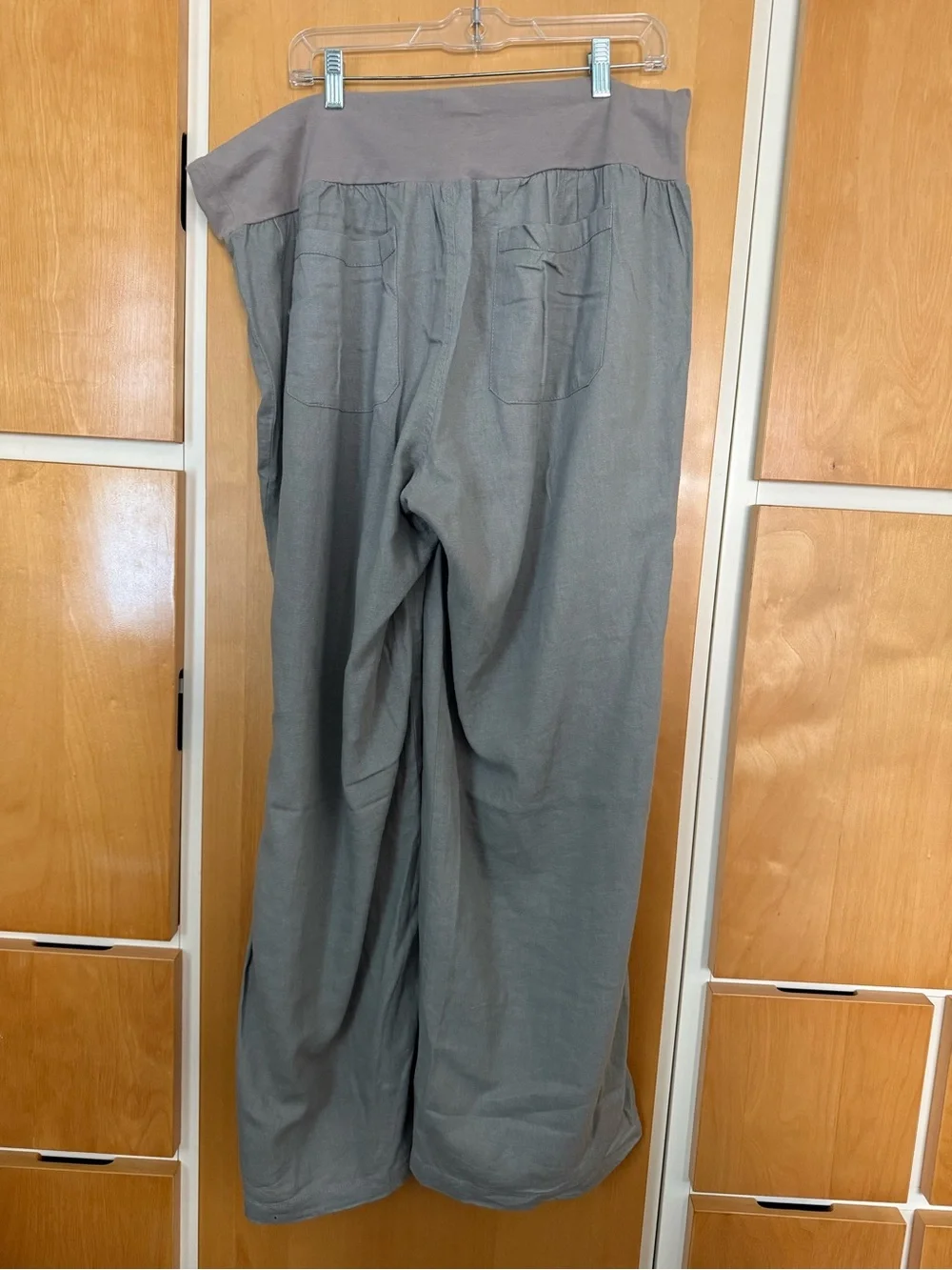 XL Maternity Linen Blend Wide Leg Pants Gray Stretch Belly Band